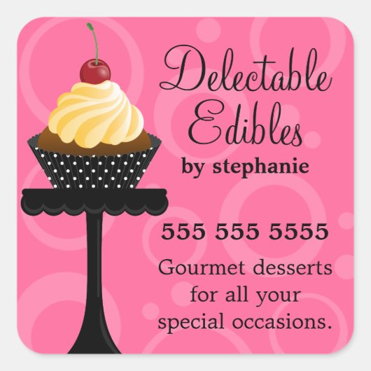 Vanille Cherry Cupcake Bakkerij Vierkante Sticker (Voorkant)