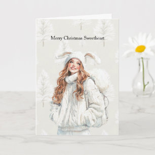 Vanille Crème Kerstmis Roodharige Konijnenoren Kaart