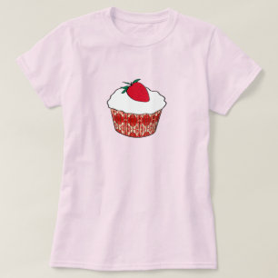 Vanille cupcake met een aardbei t-shirt