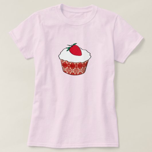 Vanille cupcake met een aardbei t-shirt (Design voorkant)