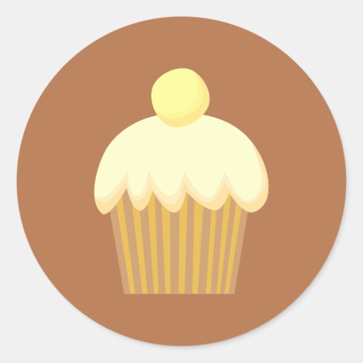 Vanille Cupcake op Brown. Ronde Sticker (Voorkant)