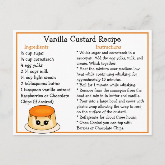 Vanille Custard Recept Kaart (Voorkant)