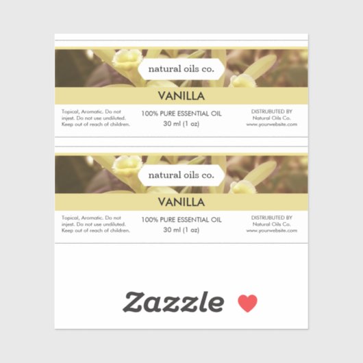 Vanille etherische oliën geur flesetiket sticker (Vel)