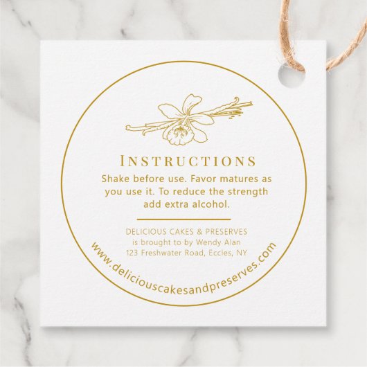 Vanille extract bloemboon tekening geel product bedankjes labels (Achterkant)