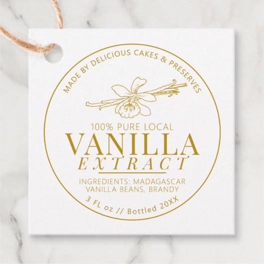 Vanille extract bloemboon tekening geel product bedankjes labels (Voorkant)