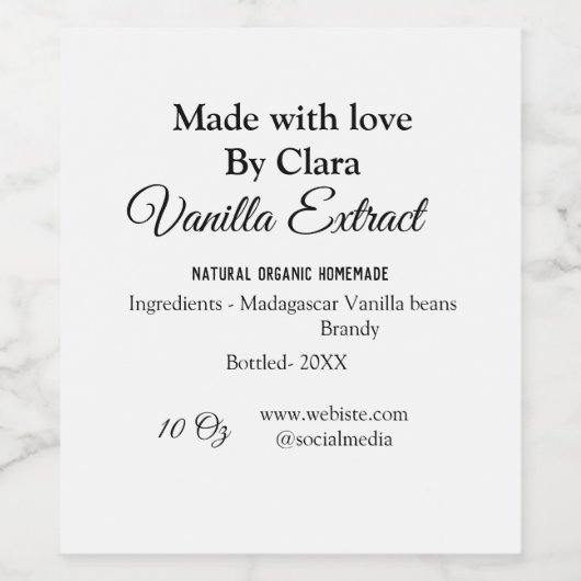 Vanille-extract zelfgemaakt ingrediënten toevoegen wijn etiket (Enkel label)