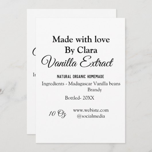 Vanille extract zelfgemaakte ingrediënten toevoege feestdagenkaart (Voorkant / Achterkant)