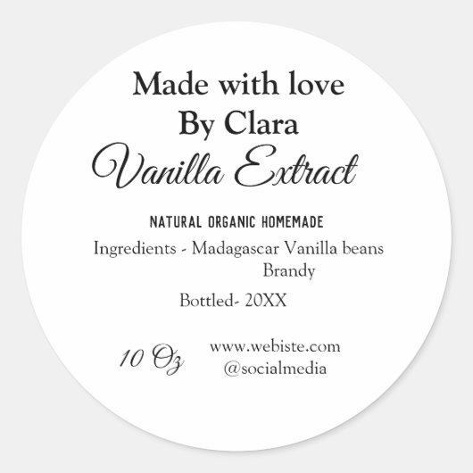 Vanille extract zelfgemaakte ingrediënten toevoege ronde sticker (Voorkant)