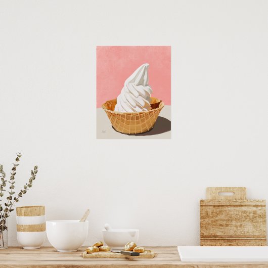 Vanille Ice Cream in Waffle Cone Bowl Art Print (Keuken)
