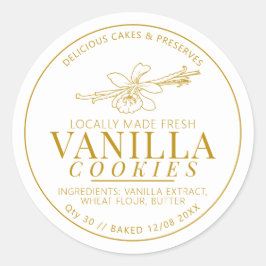 Vanille koekjes bloem en bonen tekening gouden ronde sticker