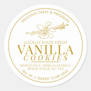 Vanille koekjes bloem en bonen tekening gouden ronde sticker