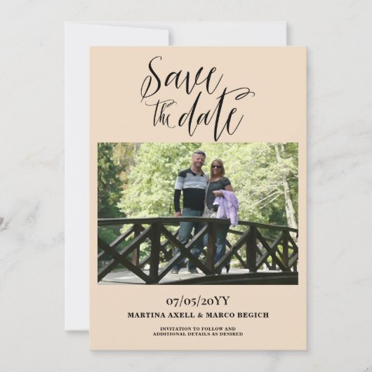 Vanille minimalistische foto bruiloft save the date (Voorkant)