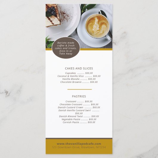 Vanille pod bloem café koffie en cake menu (Achterkant)