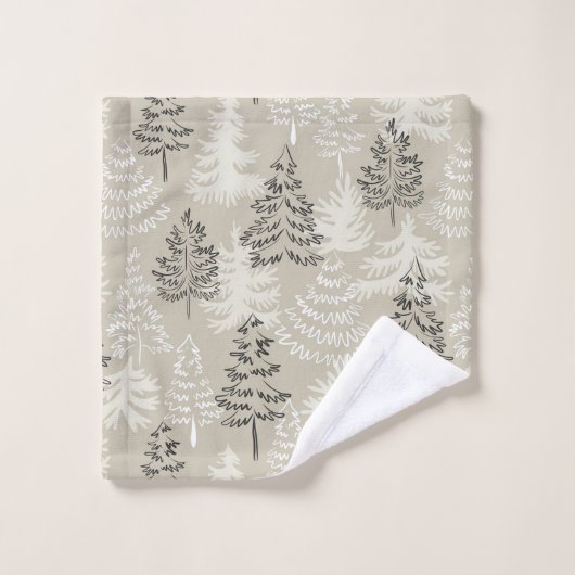 Vanille Satijn Minimalistische Kerst Pijnbomen Bad Handdoek (Wasdoekje)