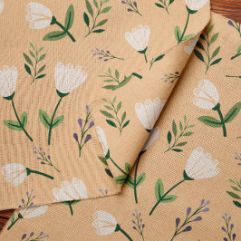 Vanille stof met zachte witte bloemen