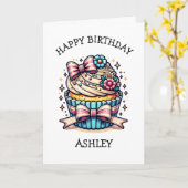 Vanille Verjaardag Cupcake met Inside Kleurplaat Kaart (Gele Bloem)