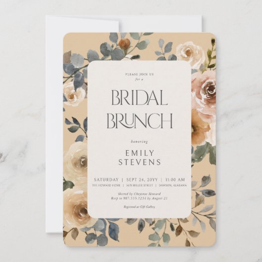 Vanille Witte Boho Rozen Cream Bridal Brunch Kaart (Voorkant)