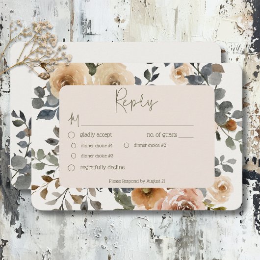 Vanille Witte Boho Rozen Cream Bruiloft Diner RSVP Kaartje