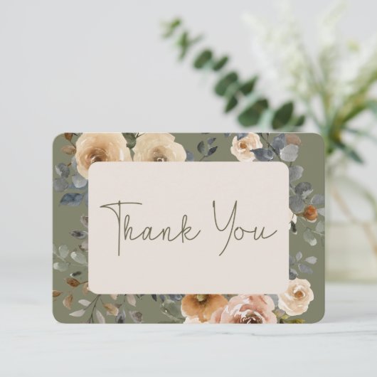 Vanille Witte Boho Rozen Sage Bruiloft Bedankkaart (Staand voorkant)