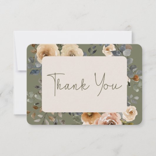 Vanille Witte Boho Rozen Sage Bruiloft Bedankkaart (Voorkant)