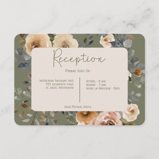 Vanille Witte Boho Rozen Salie Groene Receptie Informatiekaartje (Voorkant)