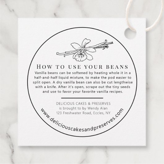 Vanillebonen bloemboon tekening mono product bedankjes labels (Achterkant)