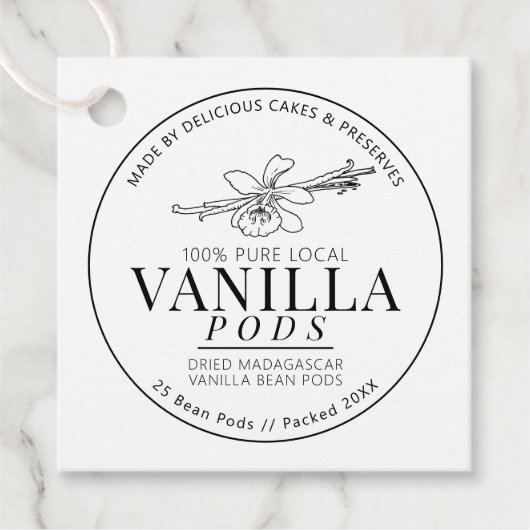 Vanillebonen bloemboon tekening mono product bedankjes labels (Voorkant)