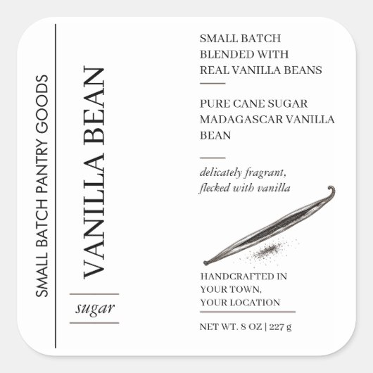 Vanillebonensuiker Label Sjabloon (Voorkant)