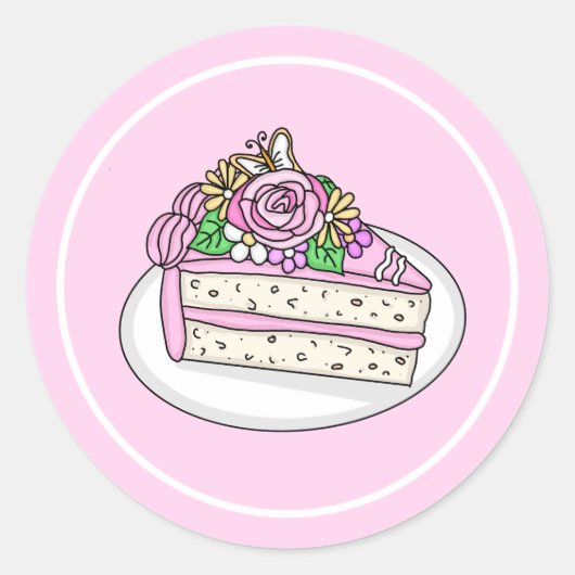 Vanillecake versierd met rozen en bloemen ronde sticker (Voorkant)