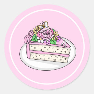 Vanillecake versierd met rozen en bloemen ronde sticker