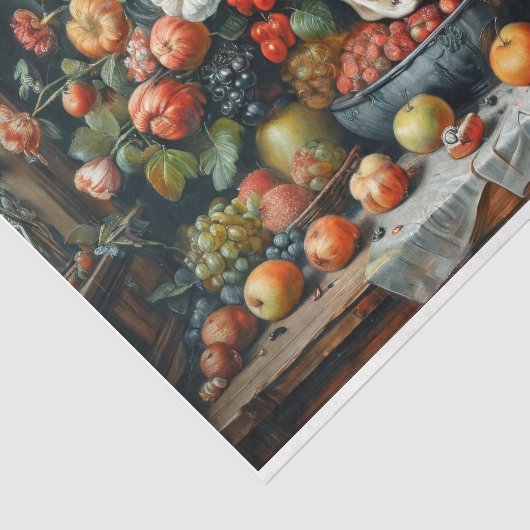 Vanitas met fruit, bloemen en schedel - tissuepapier (Detail)