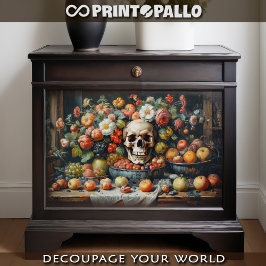 Vanitas met fruit, bloemen en schedel - tissuepapier