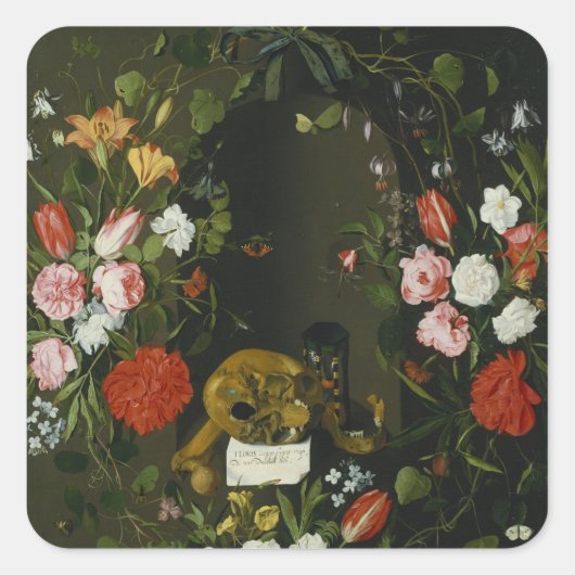 Vanitas still Life with Flowers Vierkante Sticker (Voorkant)