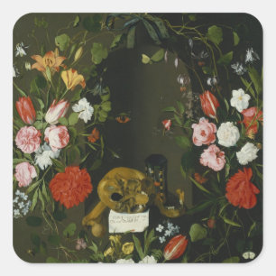 Vanitas still Life with Flowers Vierkante Sticker