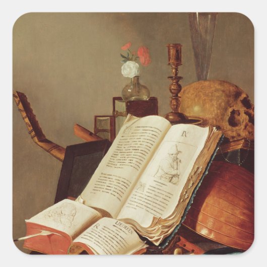 Vanitas stillife vierkante sticker (Voorkant)