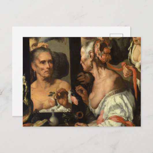 Vanitas, The Old Coquette van Bernardo Strozzi Briefkaart (Voorkant / Achterkant)