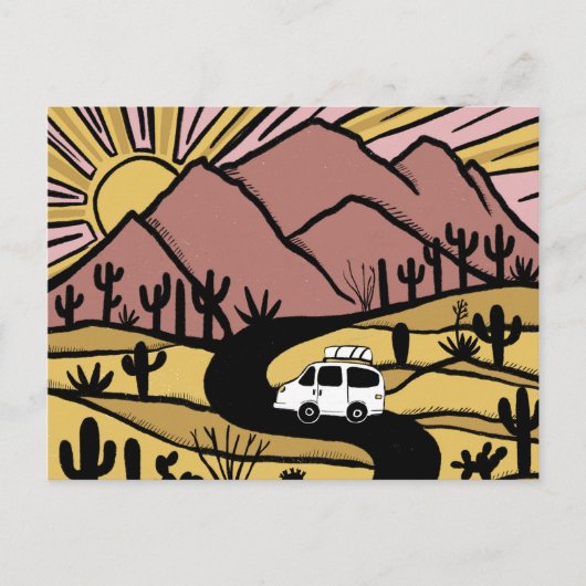 Vanlife Campervan Desert Mountains RV Sunrise Briefkaart (Voorkant)