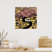 VANLIFE Desert Cacti Mountain Ontdek het avontuur Poster (Keuken)