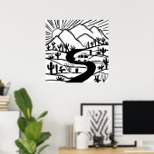 VANLIFE Desert Cacti Mountain Ontdek het avontuur Poster (Thuiskantoor)