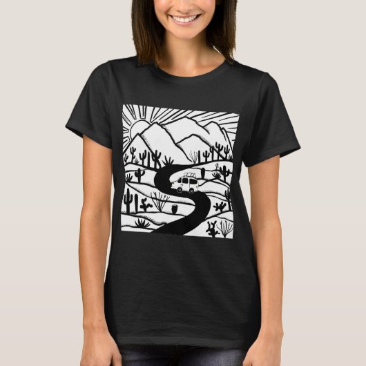 VANLIFE Desert Cacti Mountain Ontdek het avontuur T-shirt (Voorkant)