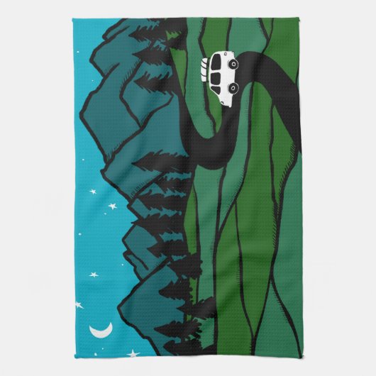 Vanlife in de bergen Camping Moon Stars Theedoek (Verticaal)