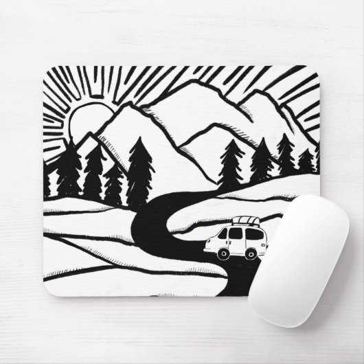 Vanlife MOUNTAIN SUNRISE Illustratie Muismat (Met muis)