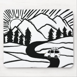 Vanlife MOUNTAIN SUNRISE Illustratie Muismat