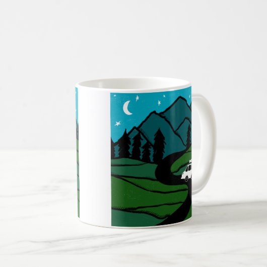 Vanlife Trees Forest Mountain Exken Moon Stars Koffiemok (Voorkant rechts)
