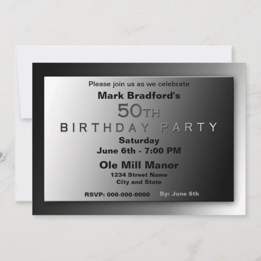 VANTY - 50 TH BIRTHDAY PARTY INVITATION - CLASSY KAART (Achterkant)