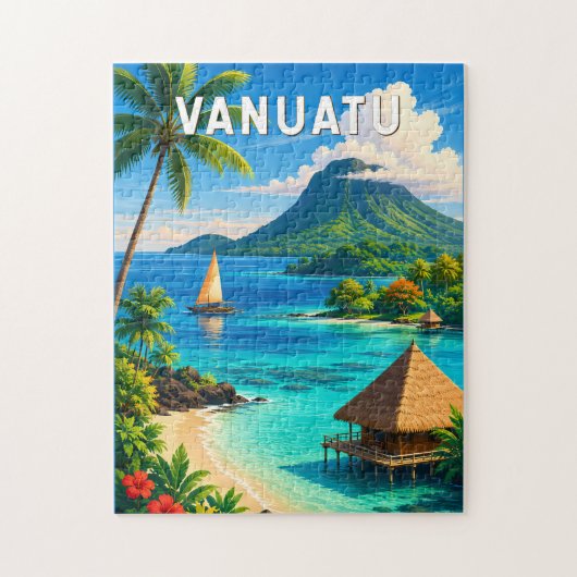 Vanuatu Illustratie Reis Kunst Vintage Legpuzzel (Verticaal)