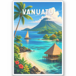 Vanuatu Illustratie Reis Kunst Vintage Sticker
