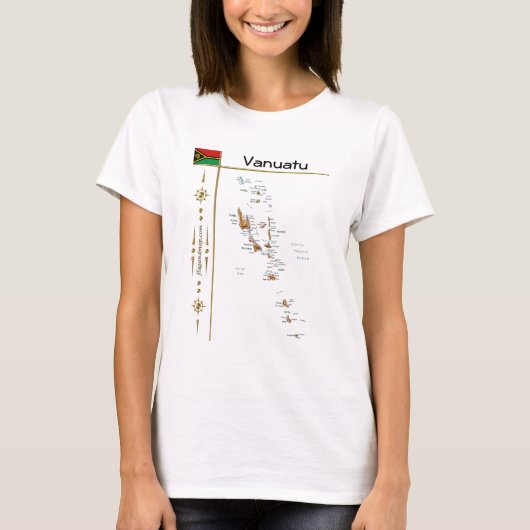 Vanuatu Kaart + Vlag + Titel T-Shirt (Voorkant)