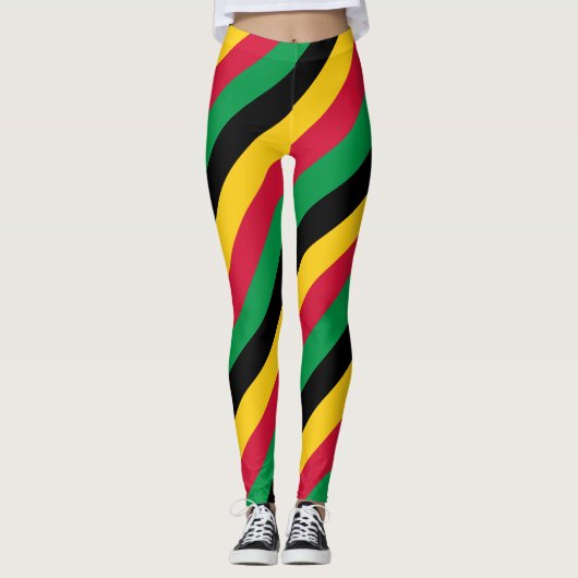 Vanuatu National Flag Colors Diagonal Striped Leggings (Voorkant)