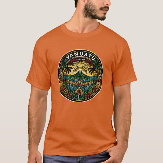 Vanuatu Oceania Badge, Volcan Tropical Emblème T-shirt (Voorkant)